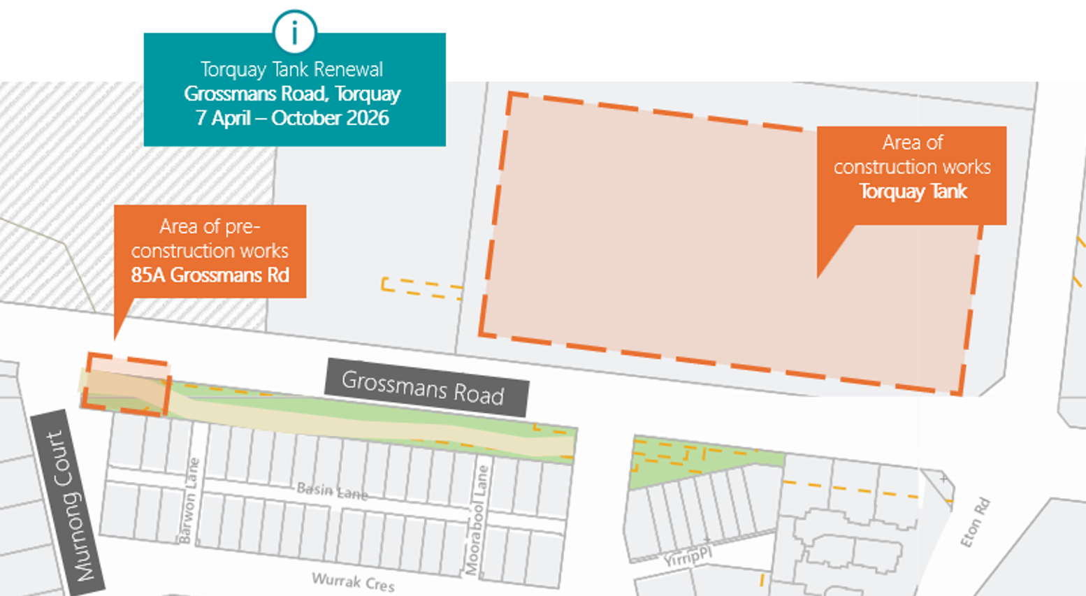A map highlighting construction works