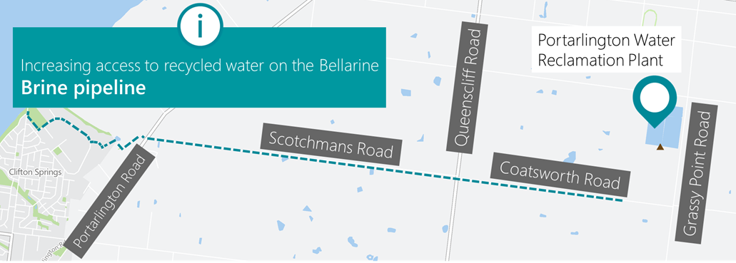 Map of where the new brine pipeline will be constructed along Coatsworth Road, Scotchmans Road, Panorama Court and High Ridge Drive
