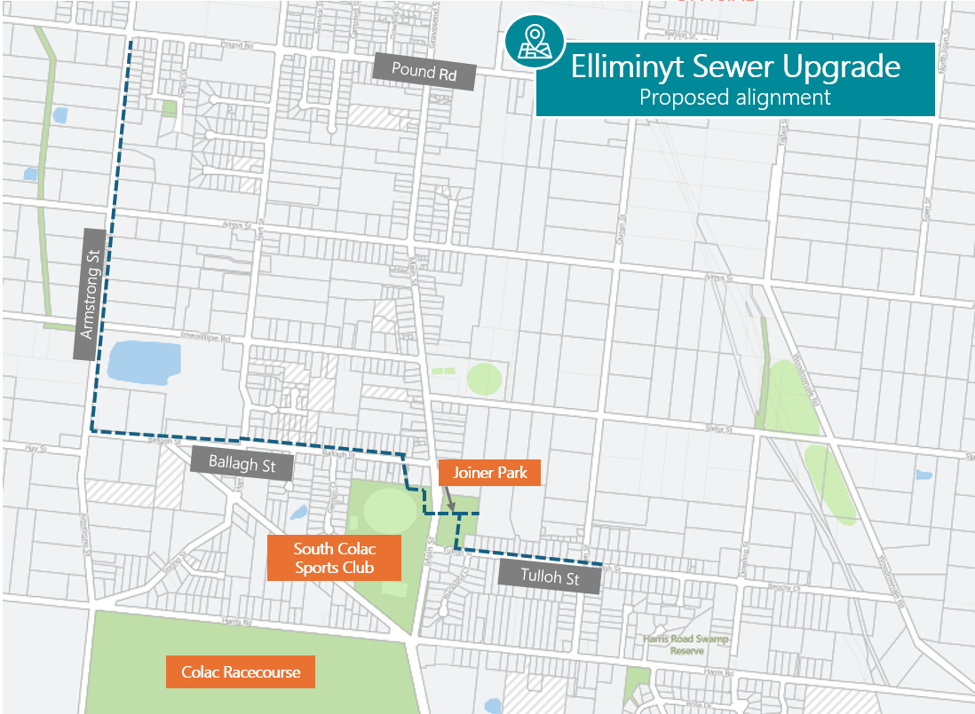 Elliminyt Sewer Upgrade - proposed alignment 